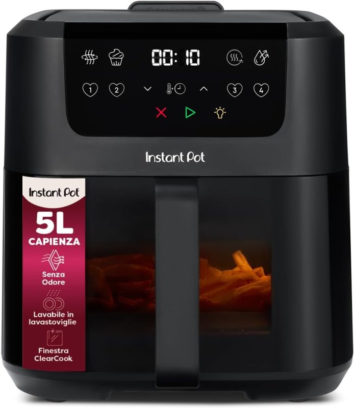 Instant Pot Vortex Compact - Friggitrice ad aria calda da 5 l, dimensioni famiglia, 4 in 1 - Friggitrice ad aria calda, asciugatura, cottura, riscaldamento, rivestimento antiaderente, facile da pulire