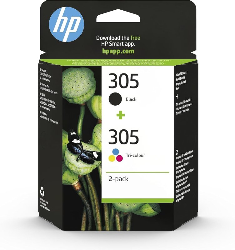 HP 305 Nero e Tricromia, 6ZD17AE, Confezione da 2 Cartucce Originali, Compatibili con Stampanti DeskJet seri 2700, 4100, Envy serie 6020, 6030, 6420, e 6430